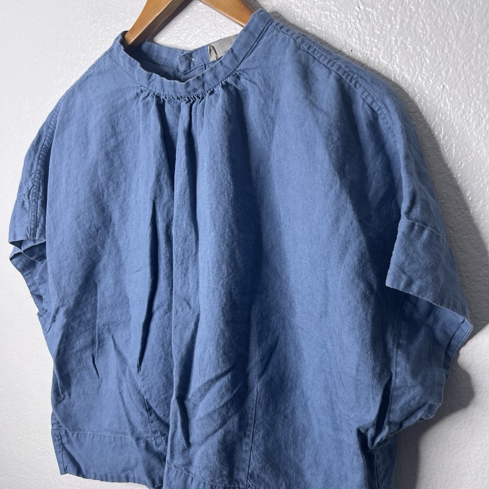 Everlane Linen Top Womens 16 Boxy Blue Short Sleeve Dolman Lagenlook - Picture 4 of 7